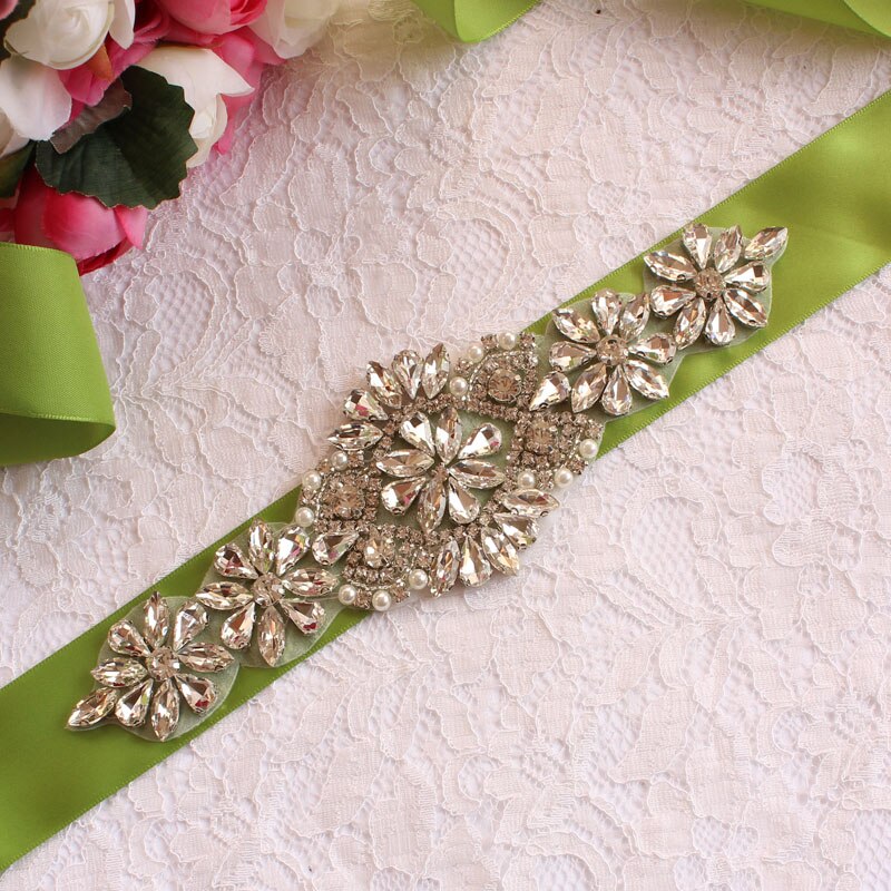 Brudekjole bælter, brude bælter, dame bælter, bryllup og vigtige lejligheder, rhinestone bælter, bryllup tilbehør: Grøn