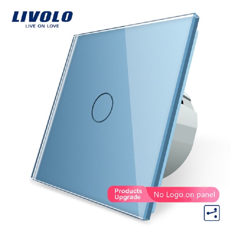 Livolo EU Standard, Wall Switch, 1 Gang 2 Way Control, Crystal Glass Panel, Wall Light Touch Screen Switch VL-C701S-11/12: blue
