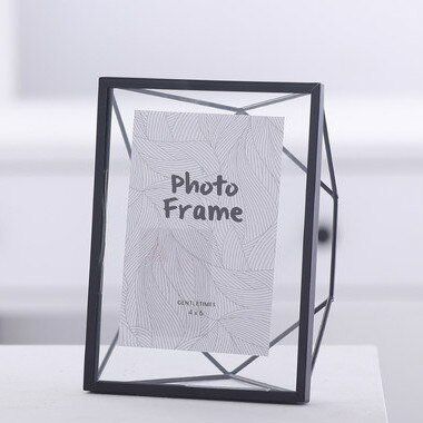 Scandinavische fotolijst in bureaubladopstellingen, geometrische metalen glazen lijst, ijzeren kunstfotodecoratiebeugel: Een zwarte / 7 inch