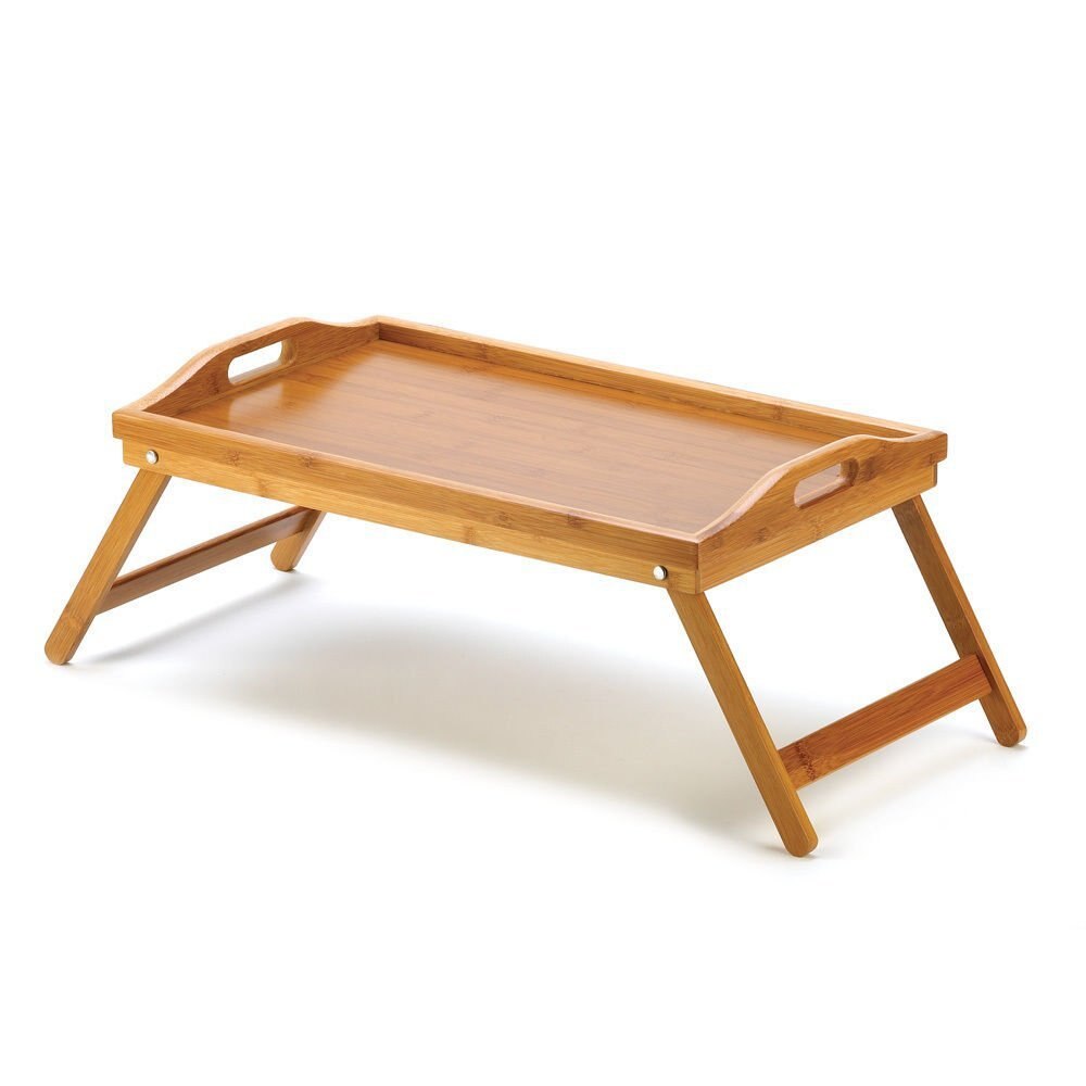 Foldbar bambus træ seng bakke morgenmad på sengen laptop skrivebord enkelt spisebord til sovesofa bord picnic med håndtag: Default Title