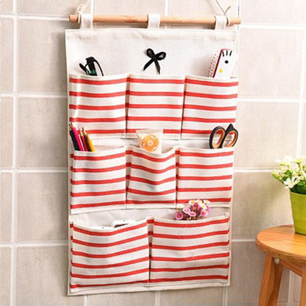 Pochette de rangement à 6/8 pochettes, sac suspendu en tissu de lin de coton, porte murale, pochette de rangement