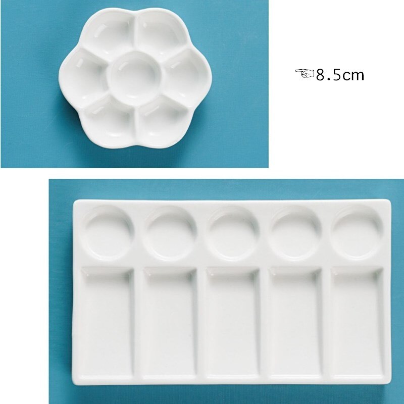 Palette d'aquarelle en céramique de , rectangulaire, multi-grille, pour peinture gouache, fournitures d'art en acrylique: 8.5cm and 5 holes