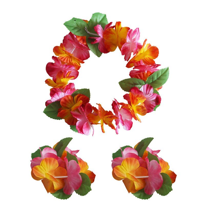 Oheart hawaii blomster krans pandebånd hovedbeklædning armbånd sæt til bryllupsfest dekoration diy sommer krans håndværk: 06 / Armbånd