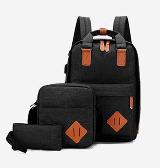 Nylon Men's 15.6 Inch Laptop Backpack Large-capacity 3Pcs/Set Travel Backpack Student Backpack Bag: HYABS0003-balck