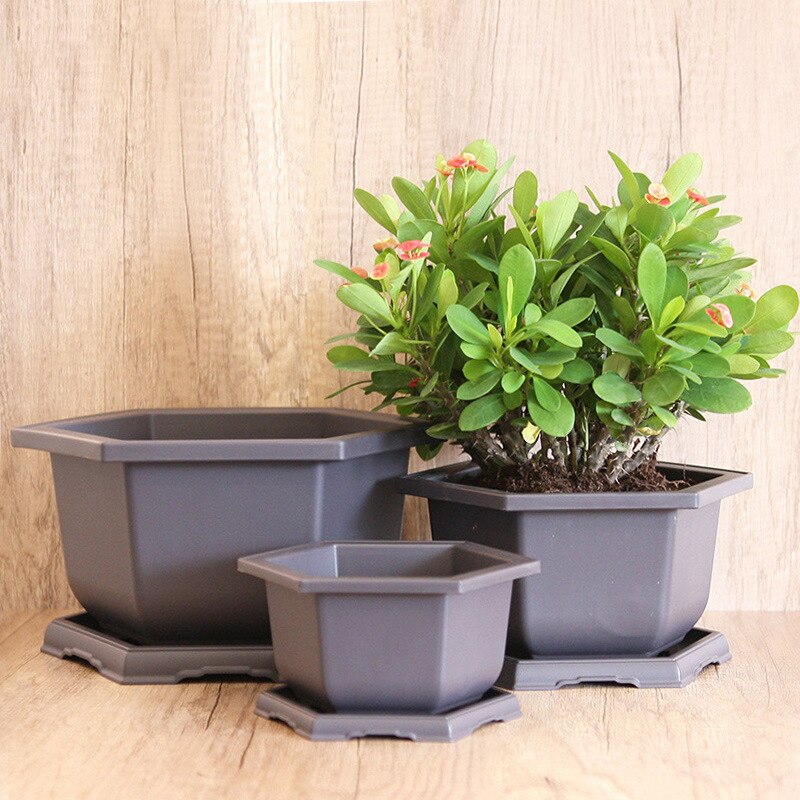 Floor Pots Plastic Plant Flower Nursery Pot For Home Decor Large Hexagonal Outdoor Garden Flowerpot With Tray Garden Supplies
