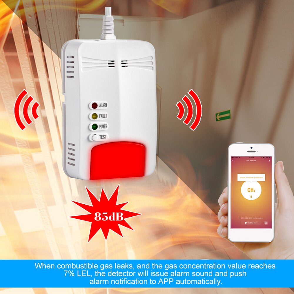 Tuya WIFI Gaslek sensor alarm Fire Beveiliging Detector met Geluid Alarm APP Kennisgeving Duwen Tuya APP Afstandsbediening