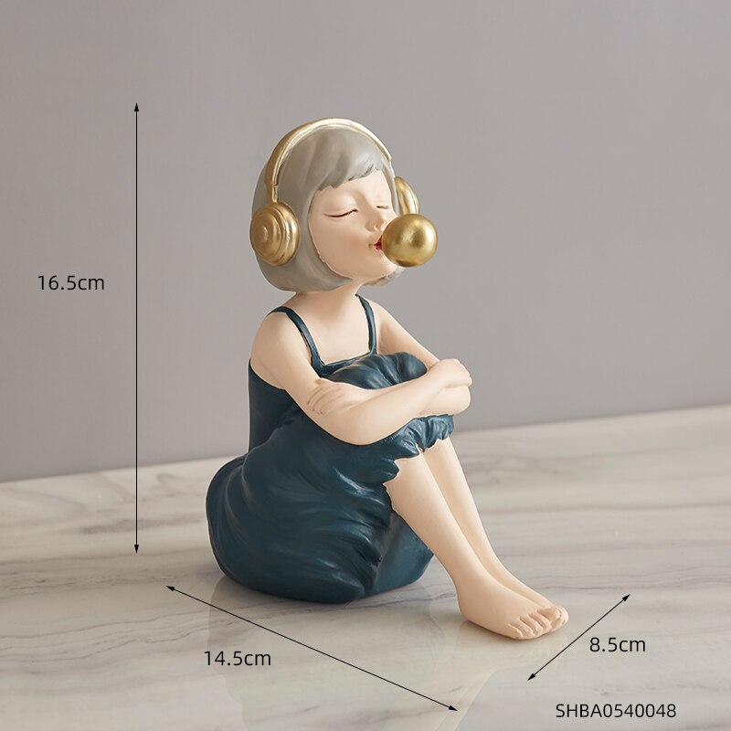 Nordic Sweet Dreamy Bubble Girl Sculpture Storage Lipstick Fruit State Living Room Decoration Bedroom Decor Accessories: Sitting-dark green