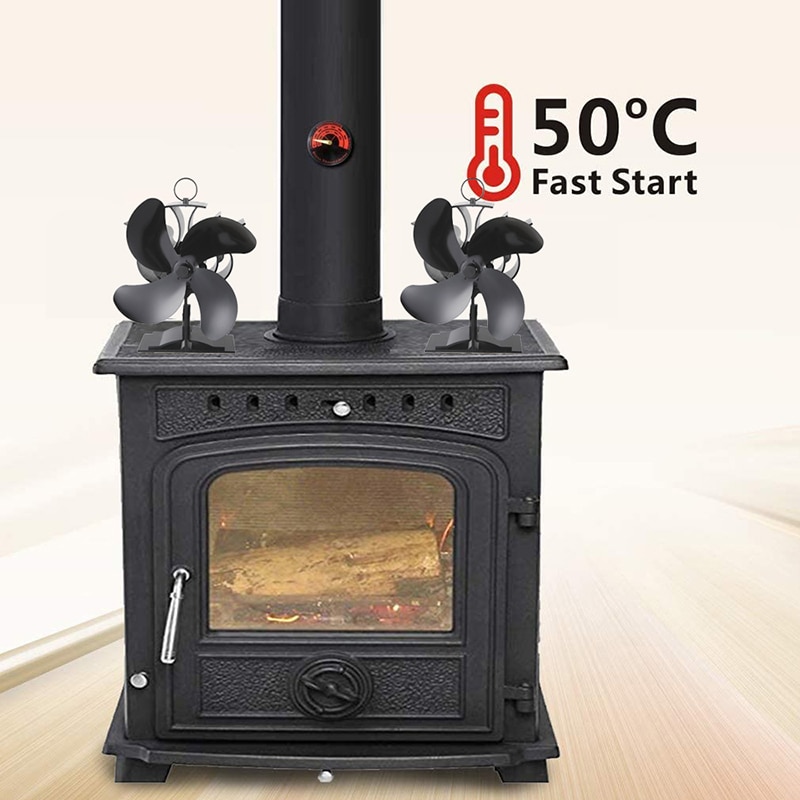 Zwarte open haard 4 bladen warmte aangedreven kachelventilator houtkachel ecofan stille thuis open haardventilator efficiënte warmteverdeling