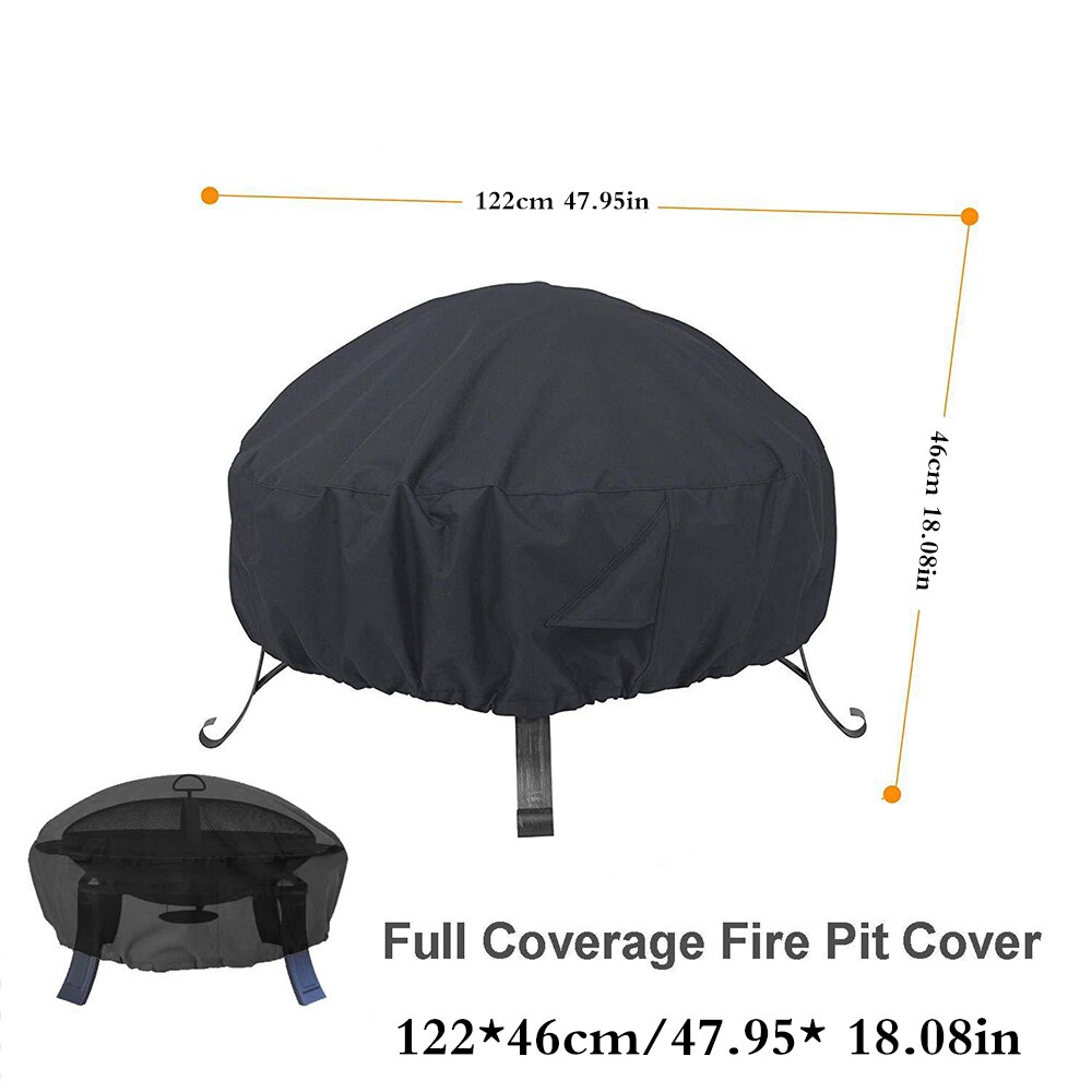 Terrasse peis deksel rund brann grop vanntett deksel svart anti-uv bbq ly deksel utendørs hage runde møbler deksel: 122 x 46cm