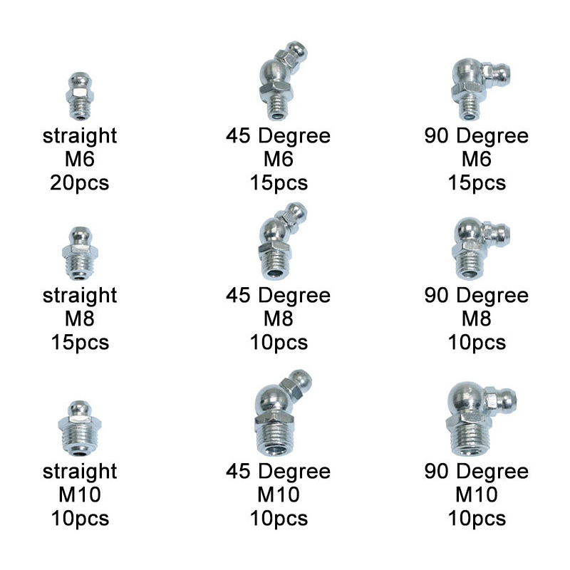 115pcs 90 Degree and 45 Degree and Straight Type M6 M8 M10 Metric Size