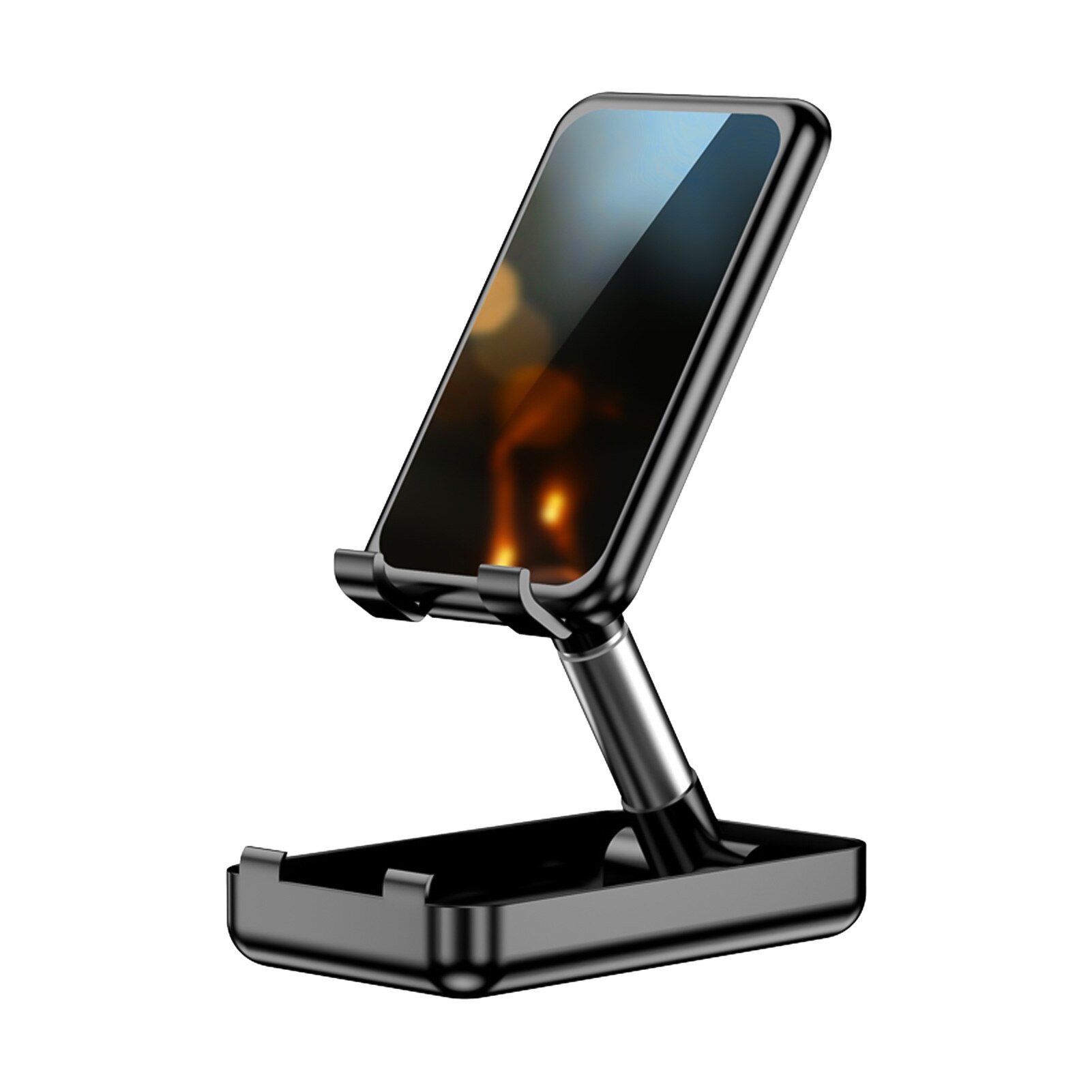 Soporte de escritorio Universal ajustable de Metal para teléfono, soporte delgado para IPhone 12 ProMax, Xiaomi, tableta: Black-T2