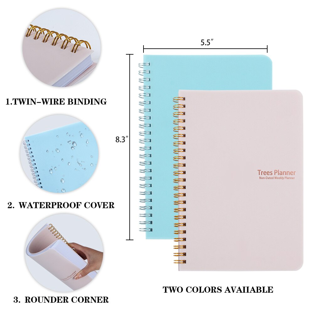Daily Weekly Planner Undated Agenda Notebook with Habit Tracker, Goals, To Do List Spiral Binding PVC Cover