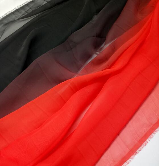 Ombre chiffong tyg tunn mjuk färgad dans klänning andas flytande diy klänning tyg: Svart röd