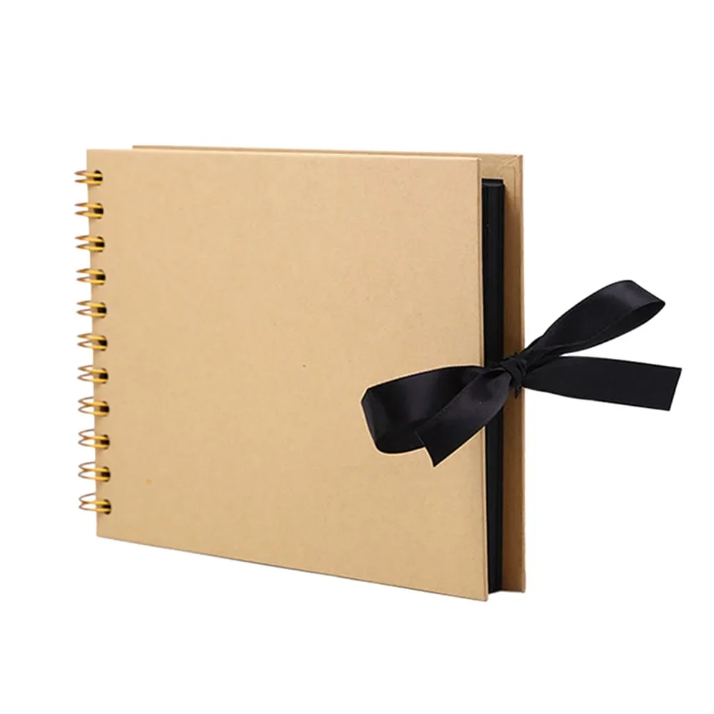 DIY Bowtie Ribbon Scrapbook Craft Photo Picture Memory Book, Kraft Paper, Black Cardboard, 30/80 Pages: Light Grey