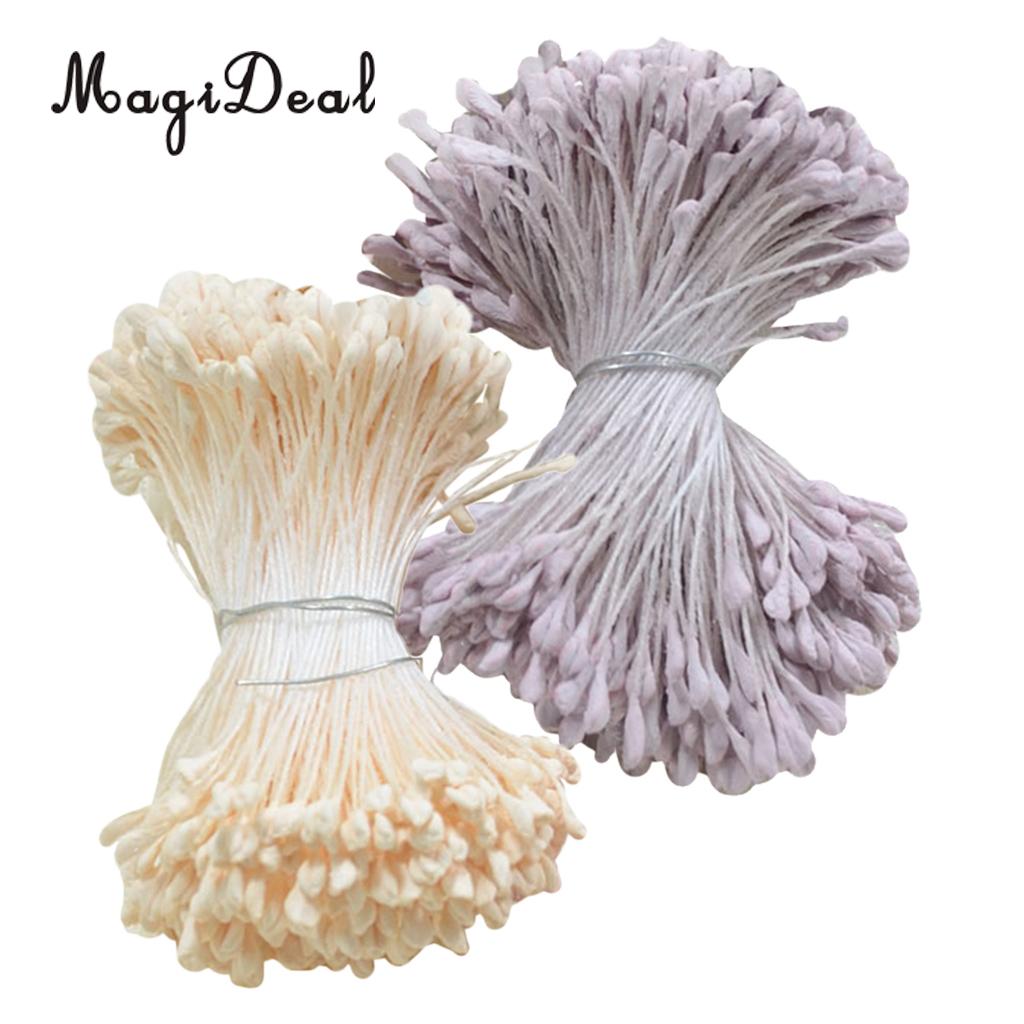 720 Pcs 6 Cm Kunstmatige Double Heads Bloem Meeldraden Stamper Voor Diy Bruiloft Bloem Bal Beige Paars
