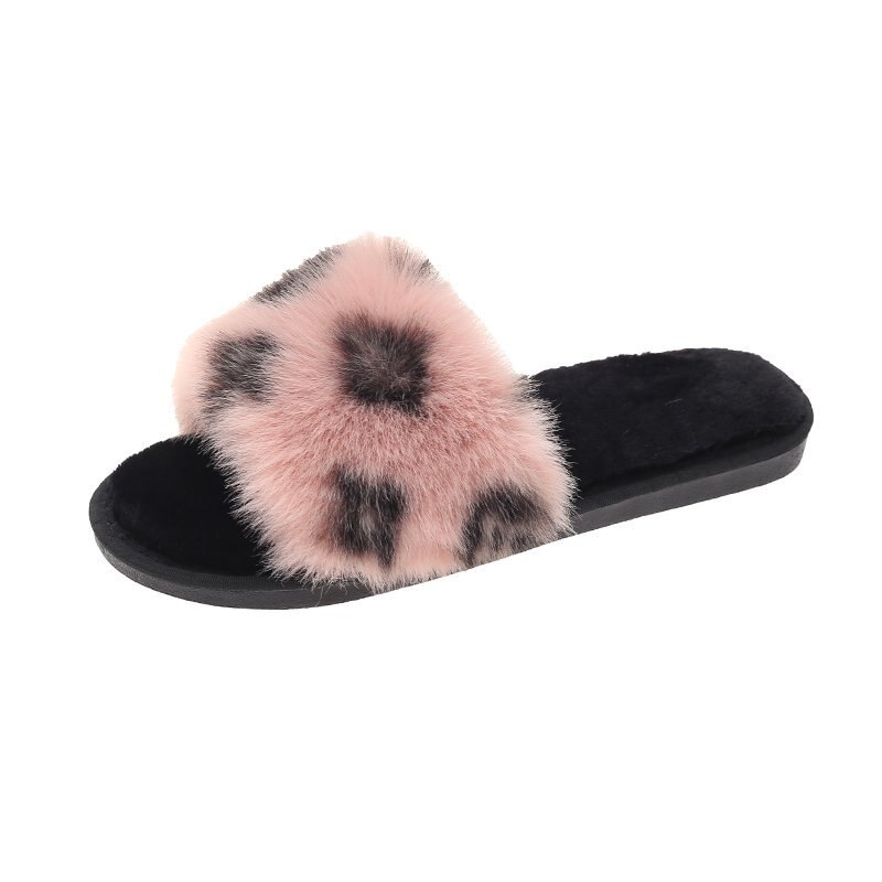 Varme sko kvinde vinter tøfler imiteret pels kvinder tøfler slip on flip flops pels tøfler kvindelige slides plus str.: Lyserød / 7.5