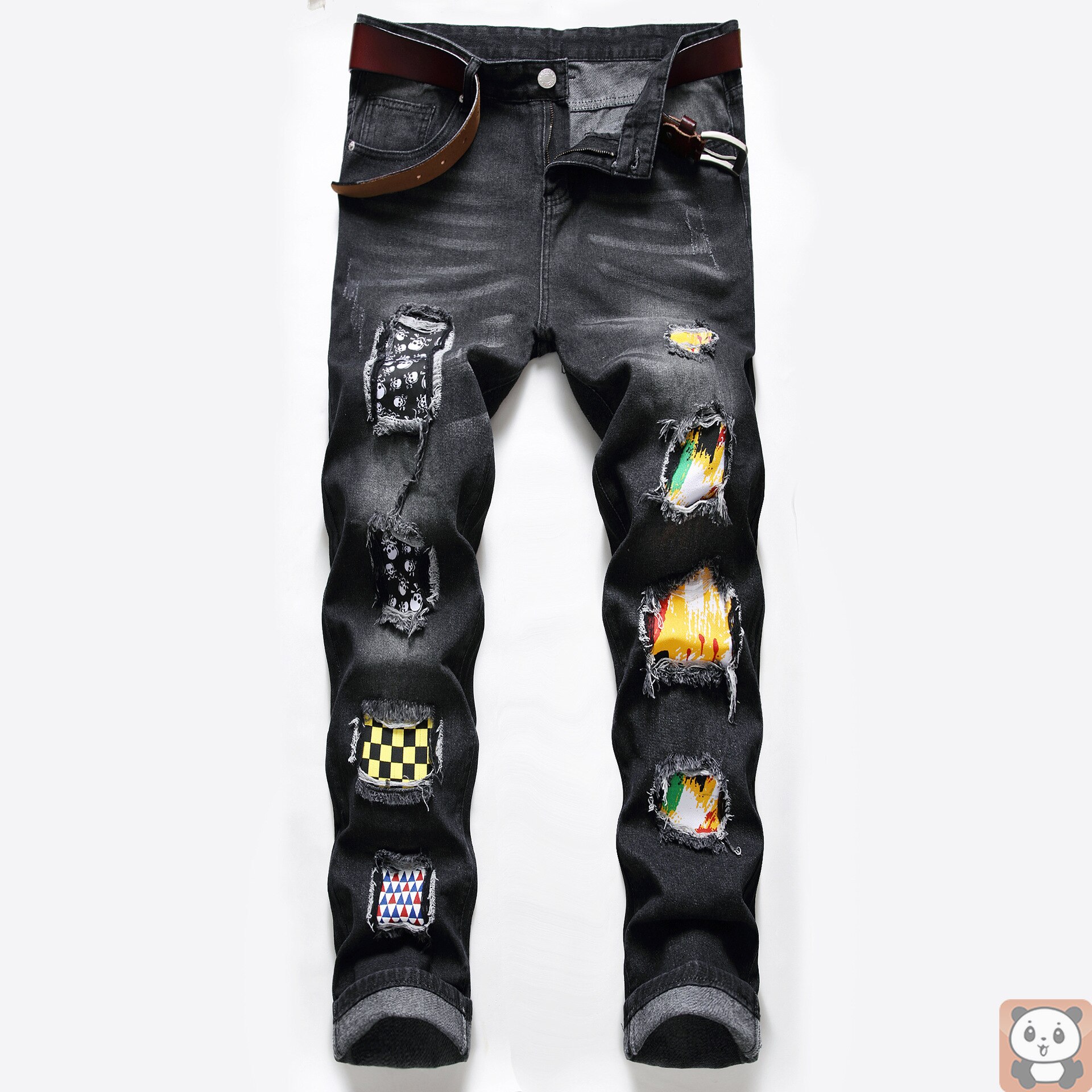 Men's Jeans Slim Ripped Jeans Men's Haulage Motor Contrast Color Trousers