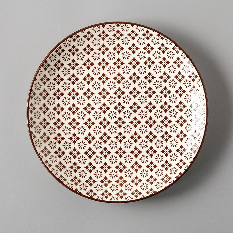 Japanese Style 8 inch Simple Household Round Shallow plate ceramic plate food dinner plates Steak Dishes pratos vaisselle piatti: Red floral 8 inch