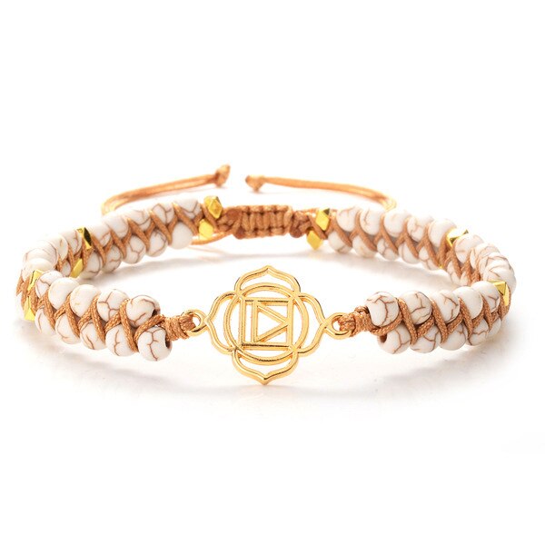 Árvore de pedra natural da vida yoga chakras contas frisado pulseiras corda de couro artesanal tecido wrap pedra ajustável casal pulseira: white
