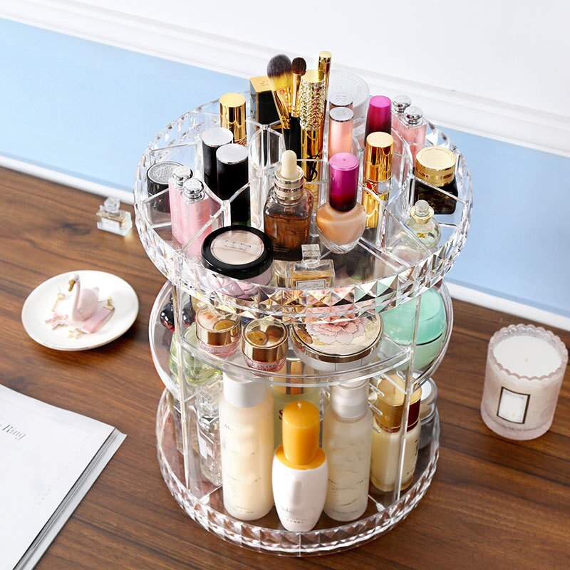 Boîte de rangement pour cosmétiques en acrylique transparente, multifonction avec Rotation à 360 degrés, maquillage détachable, à la , support organisateur