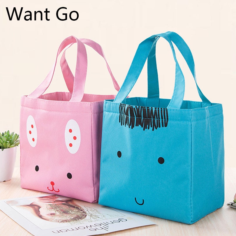 Want Go Portable Canvas Cooler Thermal Bag Sweet Cartoon Insulated Bag Travel Lunch Box Outdoor Picnic Packet Food Storage