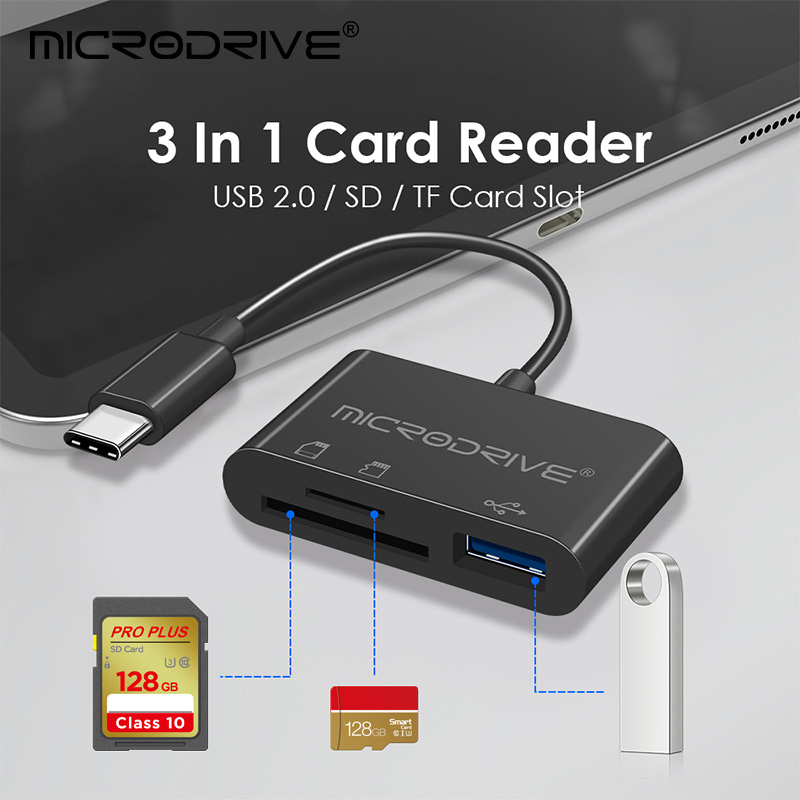 Microadaptador 3 en 1 tipo C, lector de tarjetas de memoria TF, CF, SD, escritor, USB-C Flash compacto para IPad Pro, Huawei, Macbook, USB tipo c