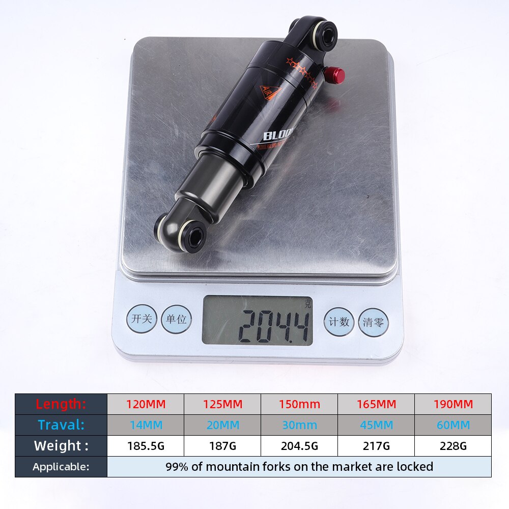 BLOOKE-amortiguador trasero de aire único para bicicleta eléctrica, suspensión de choque para Scooter de montaña, 125, 150, 165, 190 MM