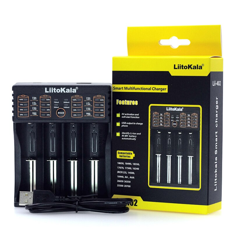 Liitokala lii -402 18650 batterilader, frakt 18650 1.2v 3.7v 3.2v aa / aaa 26650 10440 16340 nimh litium batterilader