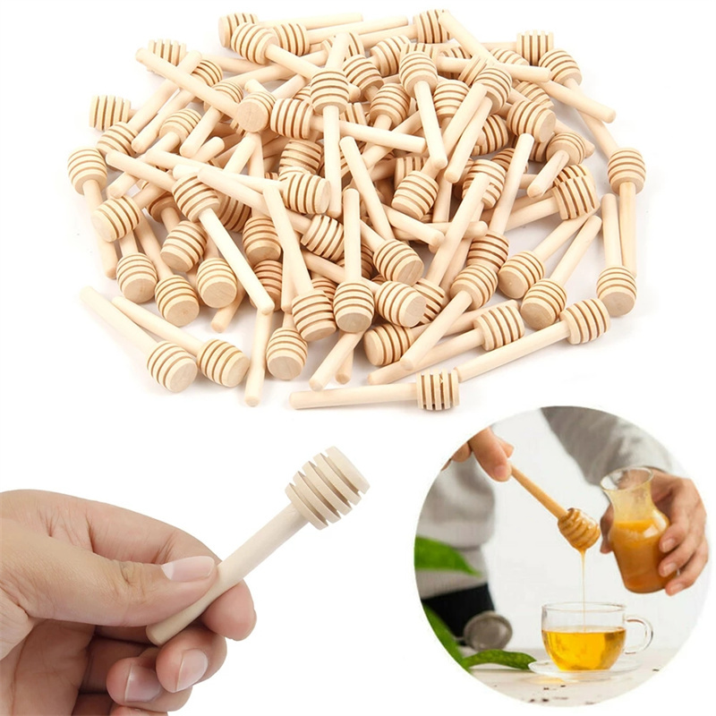 10/50/100Pcs Mini Houten Honing Lepel Honing Lange Handvat Houten Roer Bar Honing Jar Supplies Melk thee Mengen Stok Dessert Gereedschap