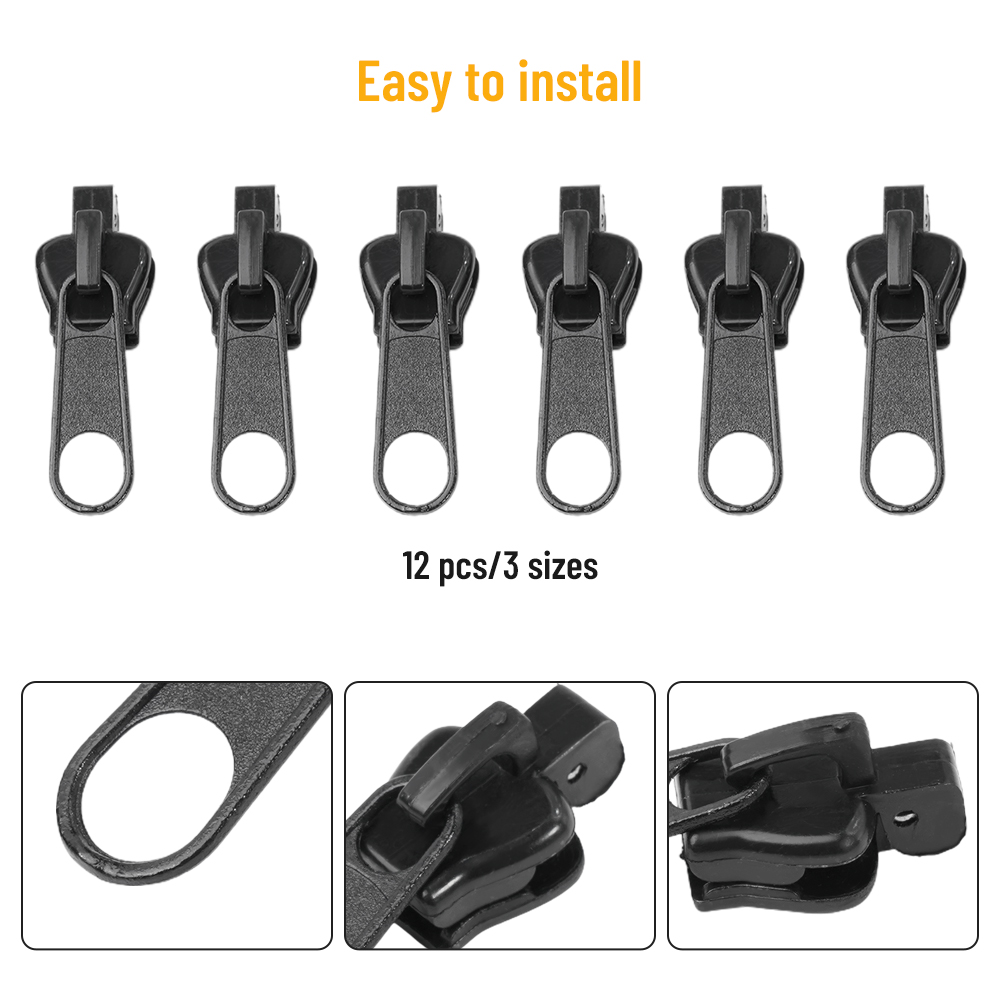 12 Stück Universal Instant Fix Reparatursatz Ersatz 3 Größen Zip Slider Zähne Rettung Neues Nähen Kleidung