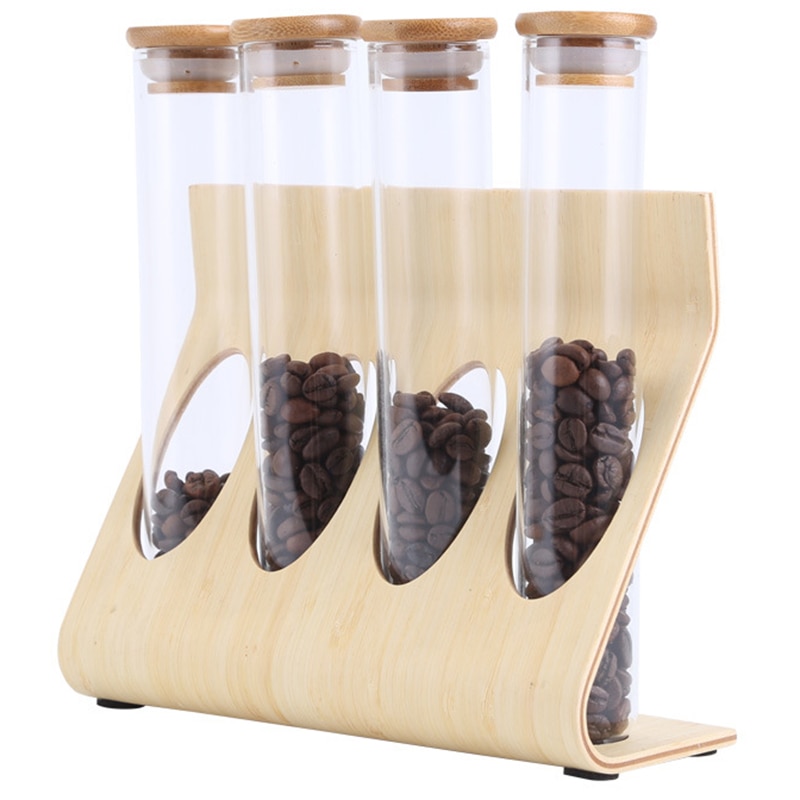 Présentoir en bois pour café, grains, thé, support, Tube à essai en verre, rangement scellé, ornements décoratifs, boîte de céréales pour Barista: Default Title