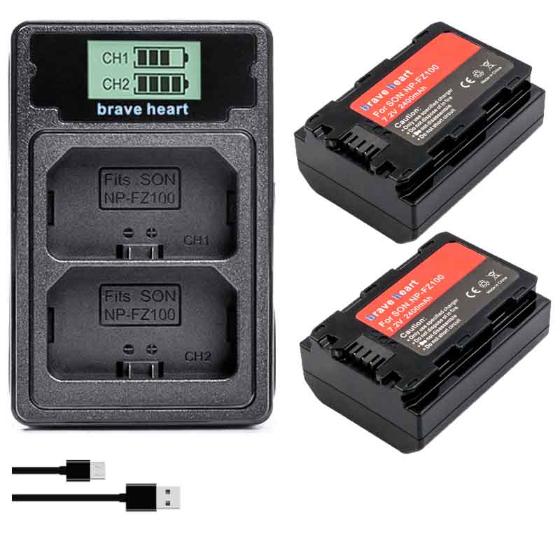 Batterie NPFZ100 avec écran LCD et double chargeur USB, pour Sony Alpha A7III A7R III A9 Alpha 9 A7R3 A6600, NP-FZ100: charger and 2battery