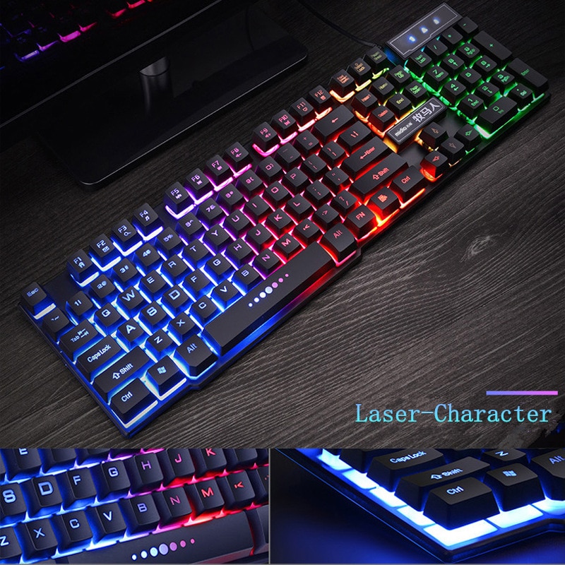 Colorful Gaming Mechanical Feel Keyboard USB Wired Ergonomic RGB Backlight Office Business Keyboard For Laptop Desktop PC