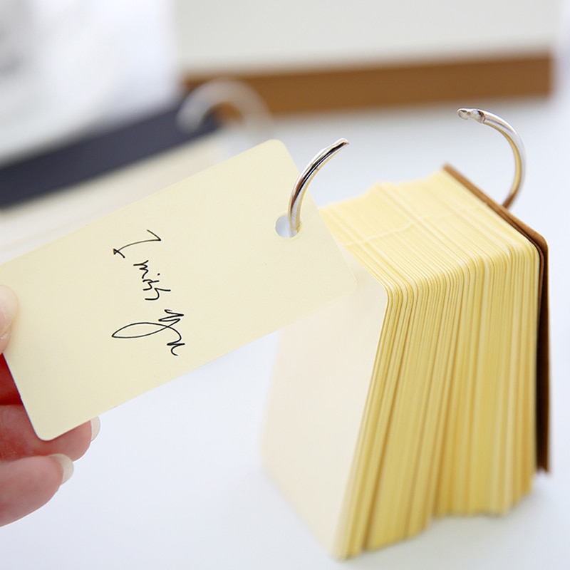 1 Piece Binder Ring Easy Flip Flash Cards Study Cards, 50 Unruled Blank White Pages