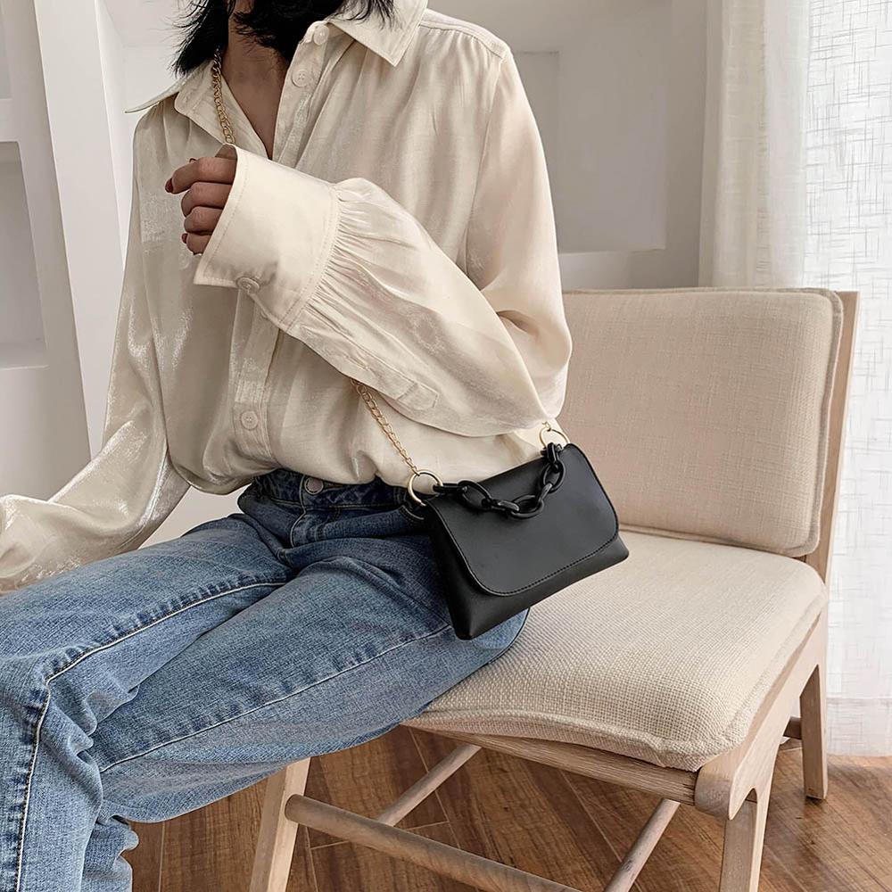 Läder kvinnor axelväskor kvinnliga enfärgad kedja crossbody handväska damer axelväska
