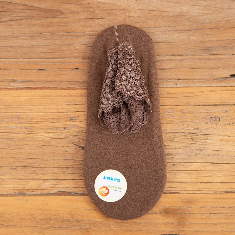 Lace Warmer Socks Women Breathable Warmer Socks Solid Color Boat Comfortable Cotton Ankle Socks with Lace: Brown