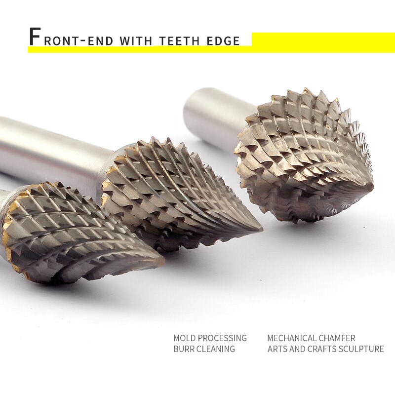 Fraise en acier de tungstène à pointe conique, 1 pièce, fichier rotatif en carbure de tungstène pour le travail du bois, outil de meulage, tête de meulage en forme de M