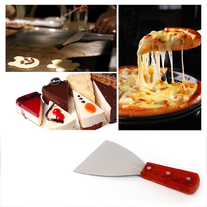 Stainless Steel Blade Grill Slant Edge Scraper Wooden Handle Food Service Beef Chicken Barbecue Cooking Tools FQ-ing: Default Title