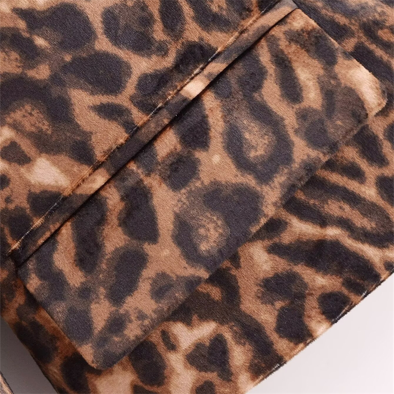 Keyanketian høst/vinter dame leopardprint fløyelsdress retrostil løs avskåret blazer med klafflommer og yttertøy