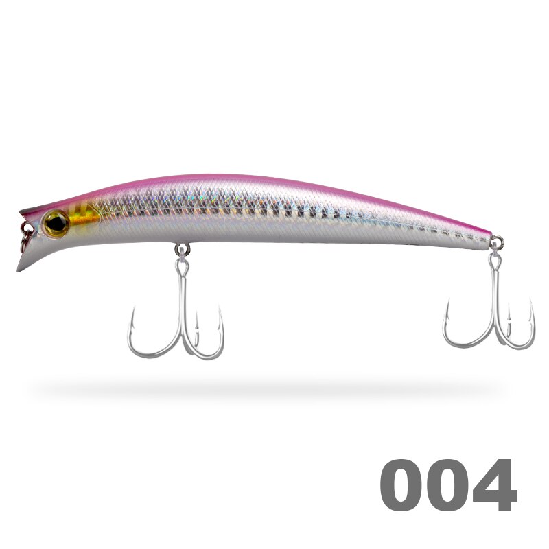 Señuelos de pesca D1 KOMOMO II Minnow, anzuelos duros artificiales flotantes de 120mm/15g, Wobblers de agua salada para pesca de lubina, aparejos de pesca: 004