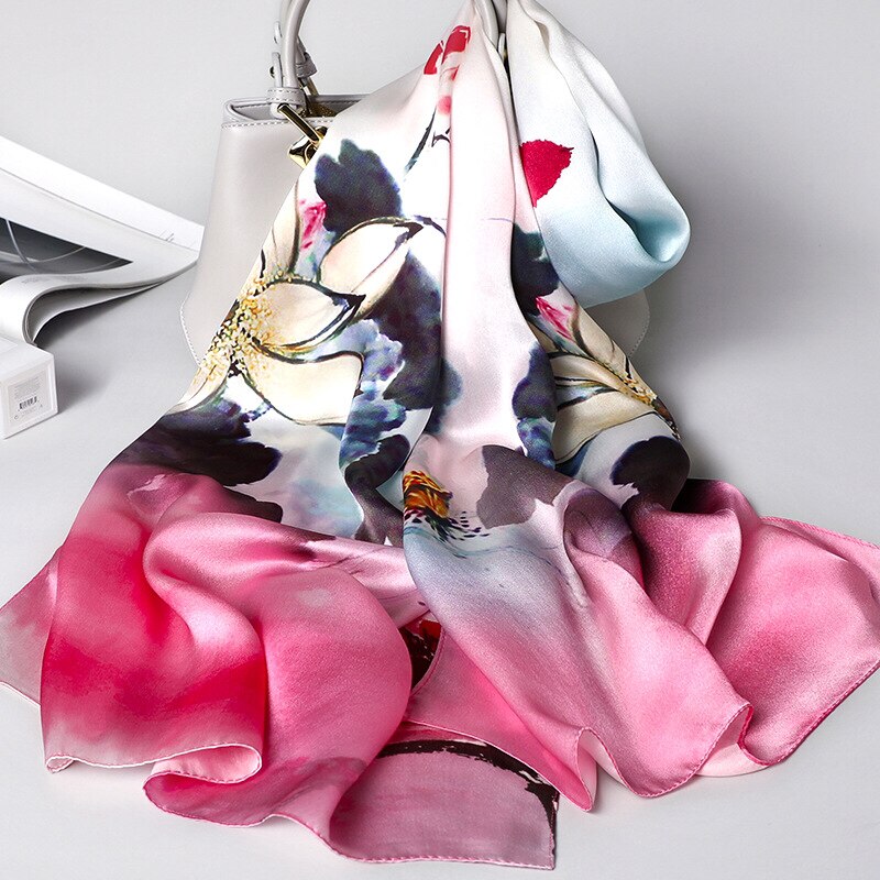 2021Brand Silk Scarf Women Luxury Real Silk Wraps For Ladies Print Shawls Foulard Femme Natural Silk Scarves: 33