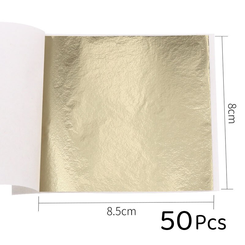 Imitation Gold Leaf Sliver Red Foil 8x8.5cm Papers Art Craft Kraft Paper DIY Craft Decor Leaf Leaves Sheets 10/50pcs: Light Gold-50