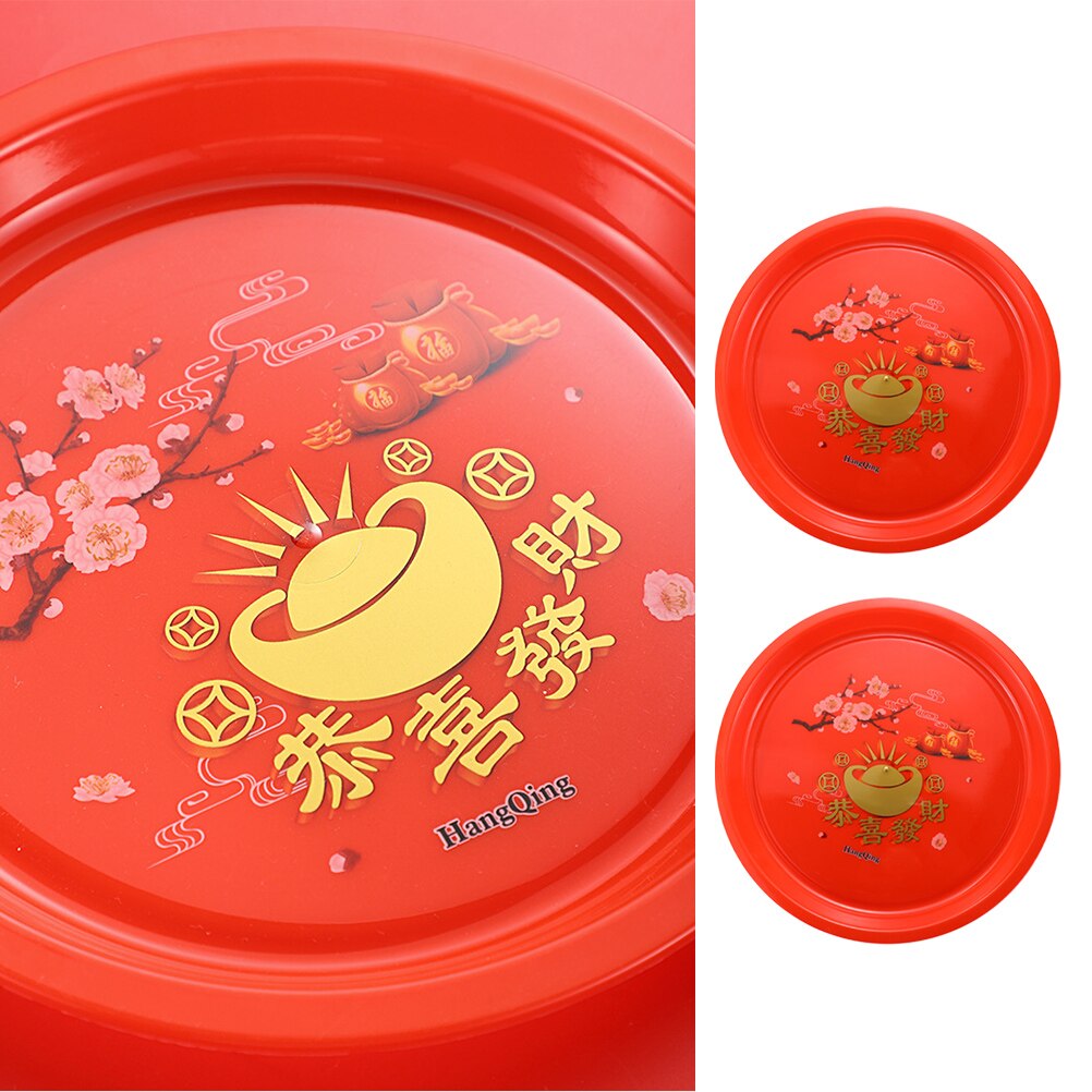 4pcs Food Serving Plate Snack Tray Chinese Style Fruit Plate Tea Storage Plate Chinese Festive Tea Flat Tray Worship The Master