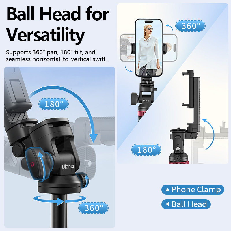 Ulanzi MT-78 Phone Tripod With Bluetooth Remote Controller Double Cold Shoe Quick Disassembly Gimbal 1/4 Screw For DSLR Camera