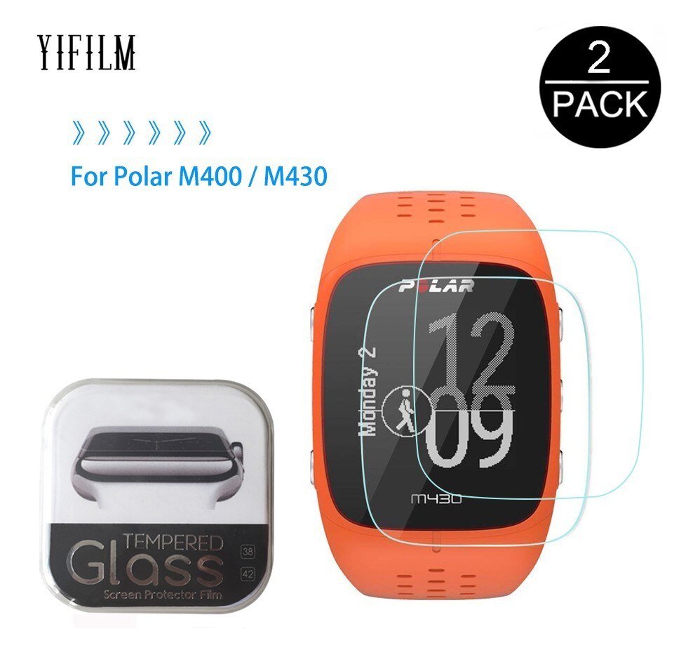 2 pakke for polar  m430 m400 0.3mm 2.5d 9h klart herdet glass skjermbeskytter gps smart sportsklokke eksplosjonssikker lcd film
