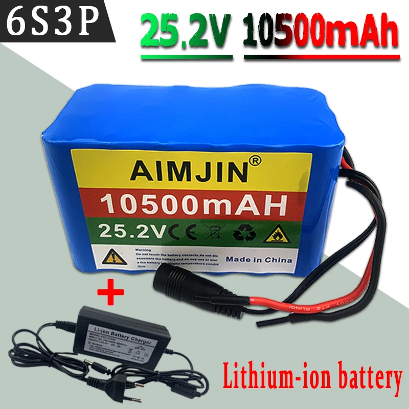 100% 24V 10Ah 6S3P 18650 Batterij Lithiumbatterij 25.2v 10000mAh Elektrische/Li-ion Batterij + Oplader