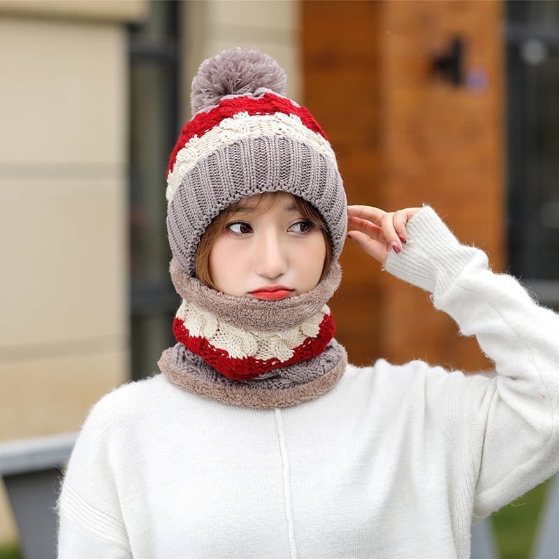 Gorro de invierno tejido, conjunto de bufanda para mujer, Gorro con pompón, conjunto de gorro y bufanda para mujer, accesorios de invierno cálidos y gruesos: khaki