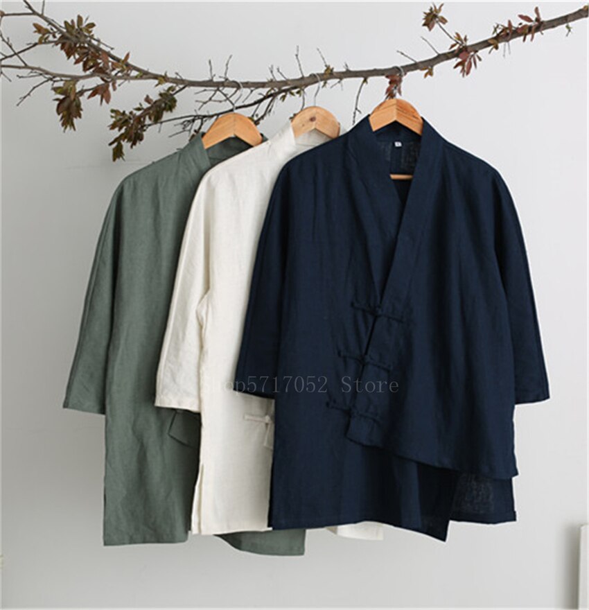 Tradizionale Cinese Camicia da Uomo retrò obliquo Fibbia di Cotone di Tela Magliette E Camicette casuale Etnico Tangsuit Irregolare dell'annata Maschio Camicia Cinese