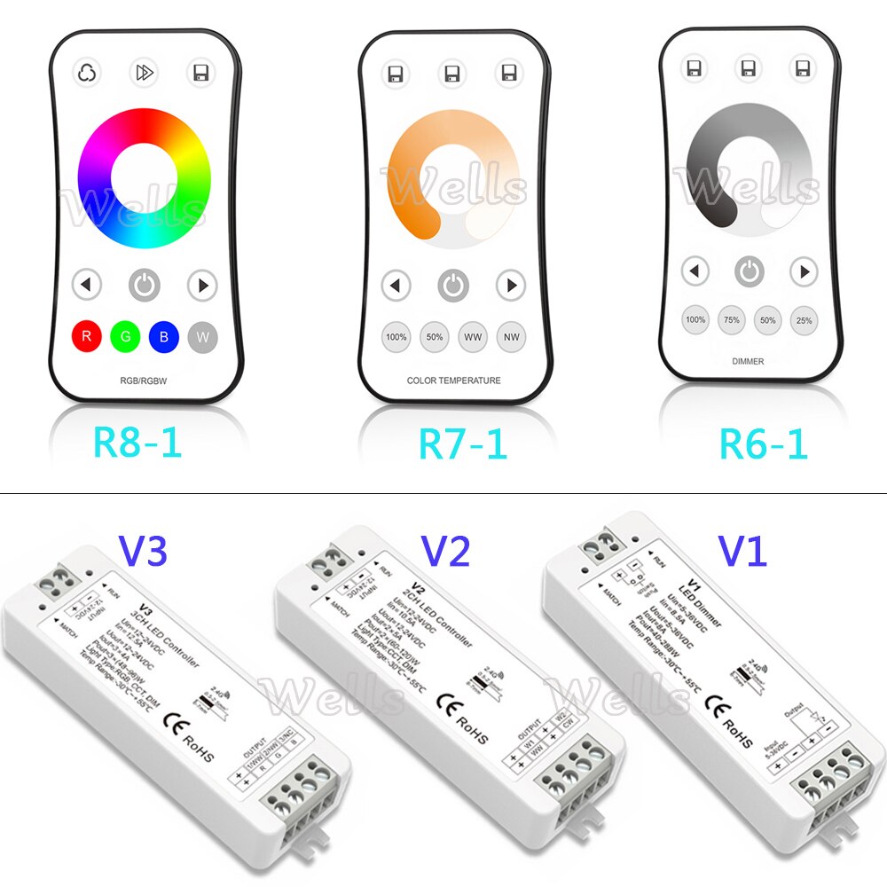 2.4g rf langaton led-kosketuskaukosäätimen himmennin 1ch 2ch 3ch led-ohjain yksiväriselle / värilämpötilalle / rgb led-nauhalle