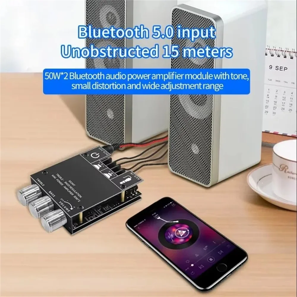 ZK-502MT 2X50W Bass AMP Bluetooth 5.0 Subwoofer Amplifier Board Channel High Power Audio Stereo Amplifier Power Subwoofer Board